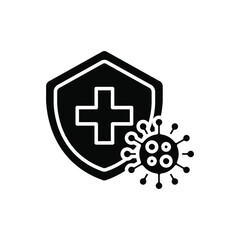 Obraz premium Immune from flu germ icon. virus protection, hygiene shield, bacterial prevention. Stop bacteria and viruses Coronavirus prohibition sign. Solid Vector illustration Design on white background. EPS10