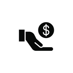 Save money icon, salary money, simple one hand holding dollar coin for give donation, pay charity, payment invesment. financial wealth Stroke solid vector illustration design, white background. EPS10