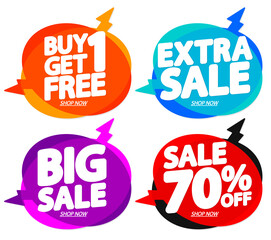 Set Sale speech bubble banners design template, discount tags, vector illustration
