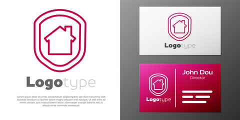 Logotype line House under protection icon isolated on white background. Home and shield. Protection, safety, security, protect, defense concept. Logo design template element. Vector Illustration.