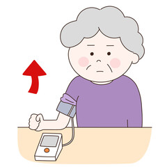 Elderly woman suffering from high blood pressure. Vector illustration isolated on white background.