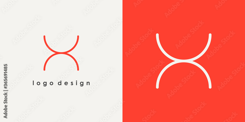 Poster abstract initial letter x or h logo. red geometric rounded line style isolated on double background.