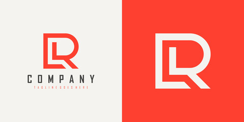 Abstract Initial Letter L and R Linked Logo. Red Linear Style isolated on Double Background. Usable for Business, Technology and Branding Logos. Flat Vector Logo Design Template Element. - obrazy, fototapety, plakaty