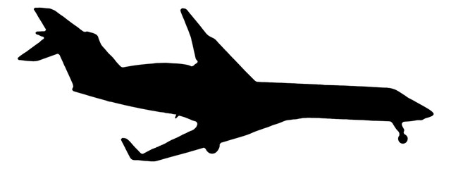 Black silhouette of an airplane isolated on a white background