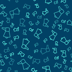 Green line Megaphone icon isolated seamless pattern on blue background. Speaker sign. Vector Illustration.