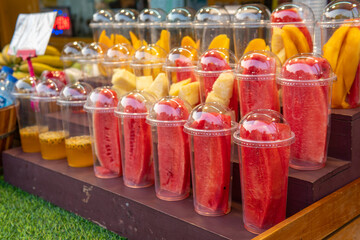 Watermelon and other fruit sold in plastic cup