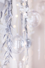 Christmas background - baubles and branch of silver tree