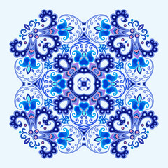Vector blue decorative floral ethnic illustration