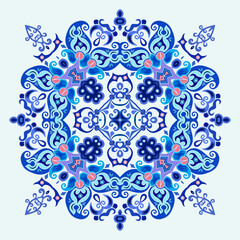 Vector blue decorative floral ethnic illustration