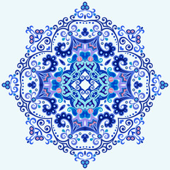 Vector blue decorative floral ethnic illustration