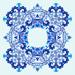 Vector blue decorative floral ethnic illustration