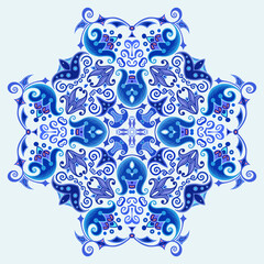 Vector blue decorative floral ethnic illustration