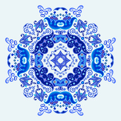 Vector blue decorative floral ethnic illustration
