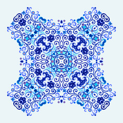 Vector blue decorative floral ethnic illustration