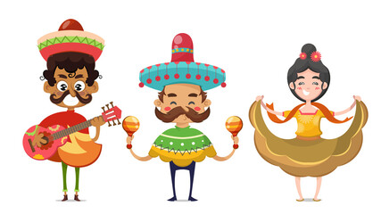 Mexican characters in folk clothing