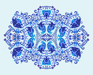 Vector blue decorative floral ethnic illustration
