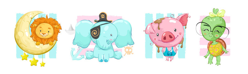 Cute set of hand drawn animals