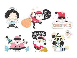 Fototapeta premium Set of Christmas characters Santa Claus and more