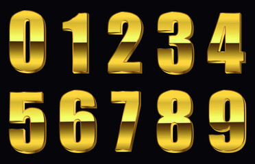 Set of gold 3d numbers