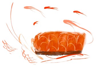Red fishes and salmon  abstract dynamic simple isolated illustration.