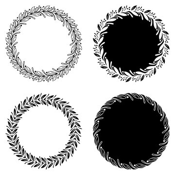 Vintage Hand Drawn Wild Leaves Wreaths Frame Circle Clip art Monogram Set. Design elements for journal monthly, cover, label, badge, packaging, invitation, card, wedding, etc.