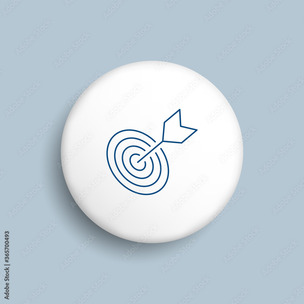 Aufkleber thin line darts target wuth arrow icon on realistic white button on a blue background
