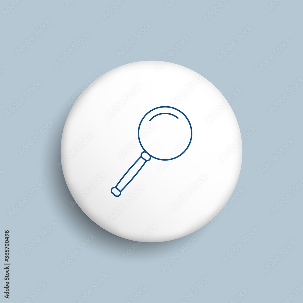 Poster thin line zoom lens with handle icon on realistic white button on a blue background