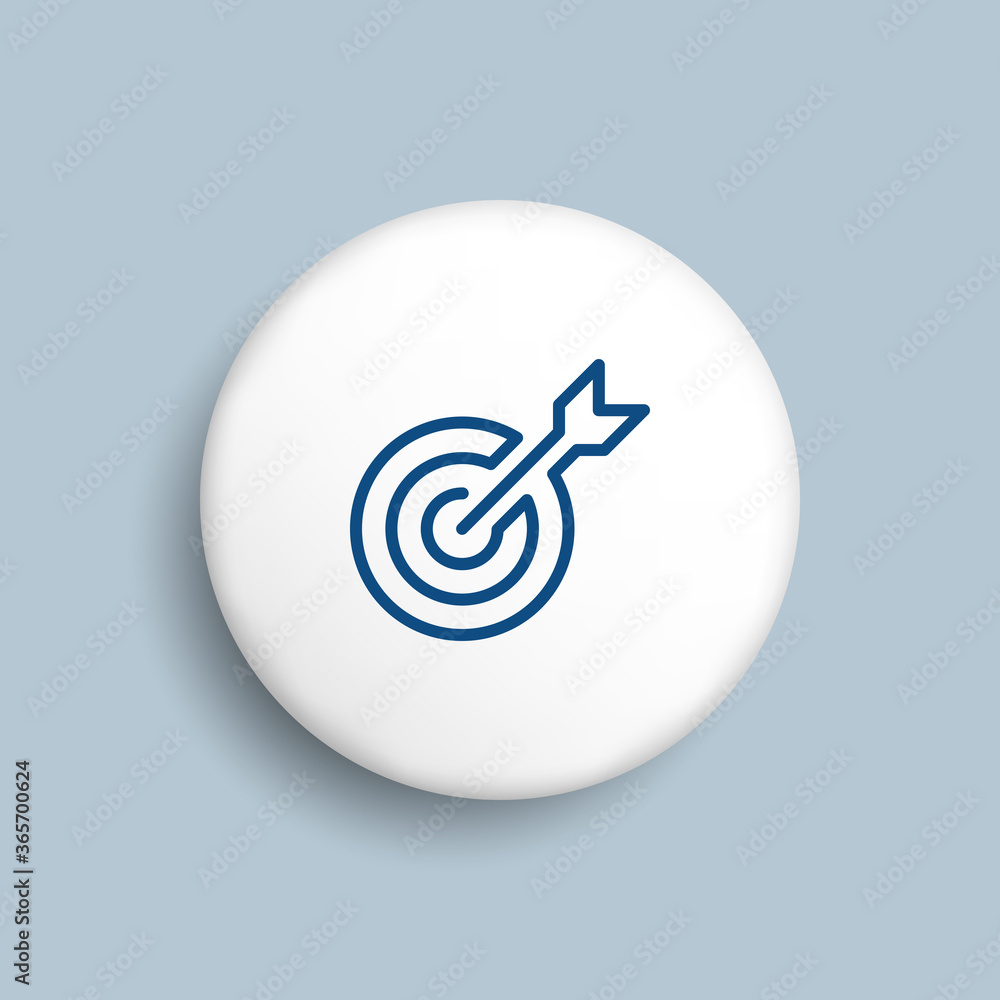 Aufkleber thin line darts target wuth arrow icon on realistic white button on a blue background