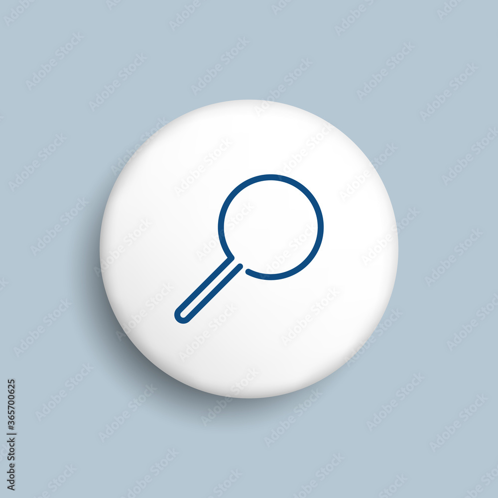 Aufkleber thin line zoom lens with handle icon on realistic white button on a blue background