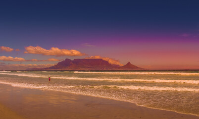 Table view beach at bloubergstrand Cape Town showing table mountain and Atlantic ocean