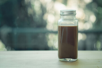 Coffee mocha in glass bottle