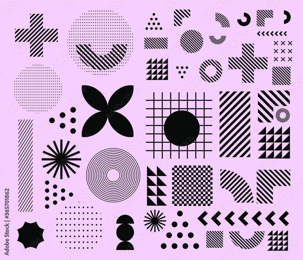Poster Minimal artwork with different colorful shapes and figures. Neo-memphis mid century modern composition of simple bold forms.