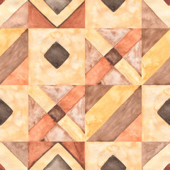 Watercolor seamless tile pattern, vintage Boho Tile illustration, Marrakech Mosaic, Ethic, Ornamental Pattern, hand drawn Beige , orange and brown Trendy clipart.