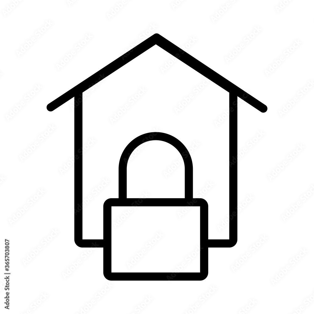 Poster safe padlock with house data security line style