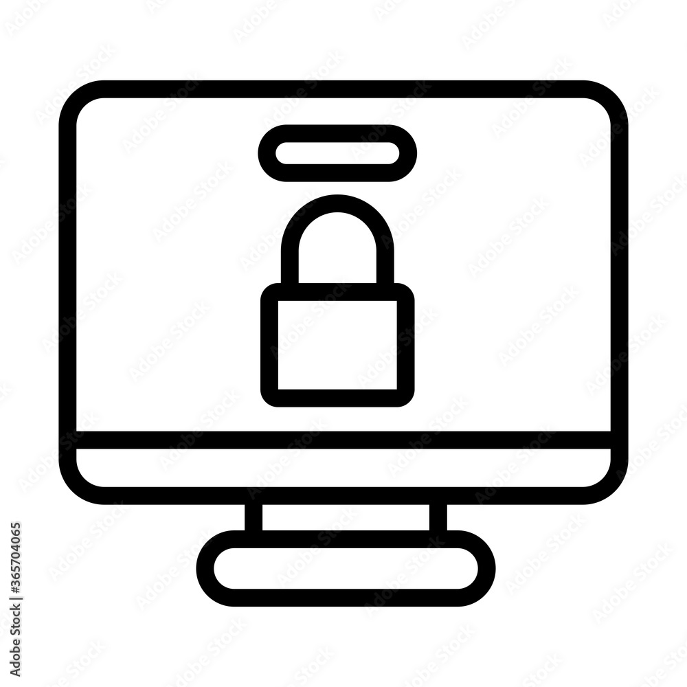 Poster desktop computer with padlock line style icon