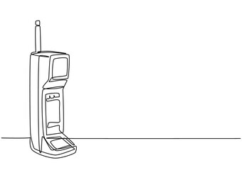 Single continuous line drawing of old retro cellular phone. Vintage classic mobile phone to communicate concept one line draw design graphic vector illustration