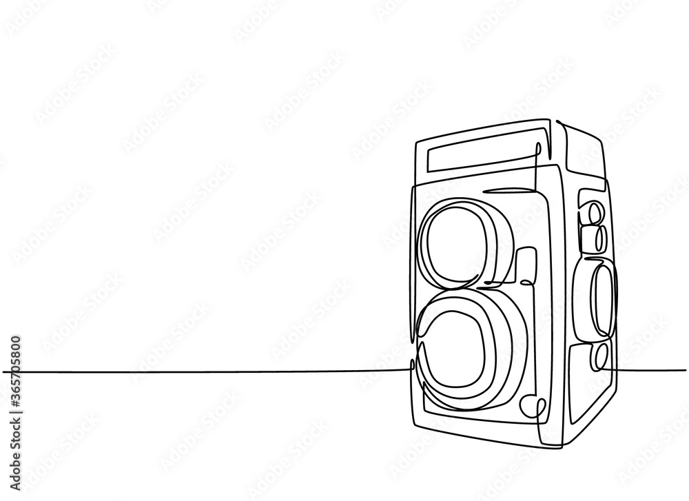 Poster single continuous line drawing of of old vintage analog twin lens camera medium format. retro classi