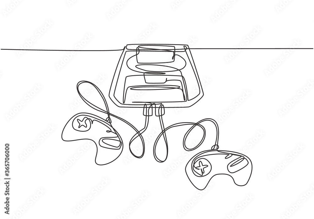 Poster one single line drawing of retro old classic console video game machine. vintage arcade game item co