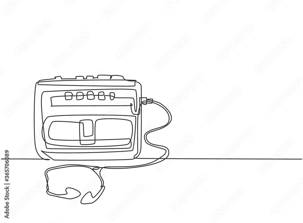Aufkleber one single line drawing of retro old classic portable radio tape with earphone. vintage mobile casse