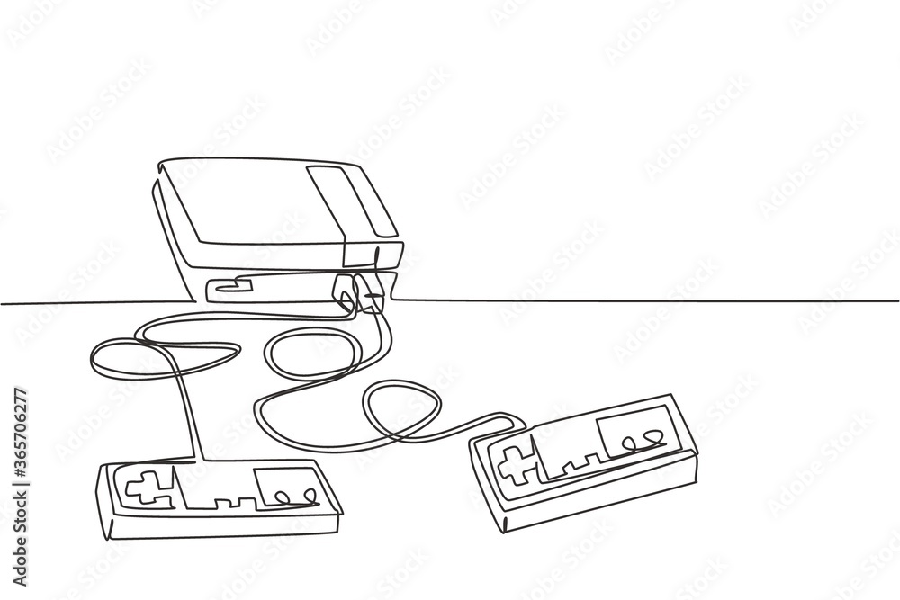 Aufkleber one continuous line drawing of retro old classic console video game player. vintage arcade game item