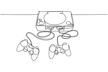 One continuous line drawing of retro old classic arcade video game player with joystick. Vintage console game item concept single line draw graphic design vector illustration