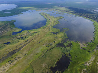Aerial view on the Danube Biosphere Reserve in Danuble delta