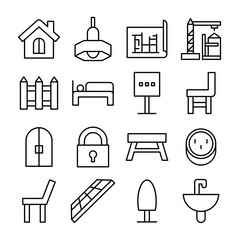 furniture, home appliance and construction icons line set