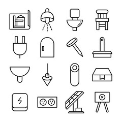 furniture, home appliance and construction icons line set