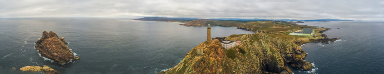 Fototapeta na wymiar Rocky coast in Galicia. Cape Vilan Lighhouse Area. Spain. Drone Photo