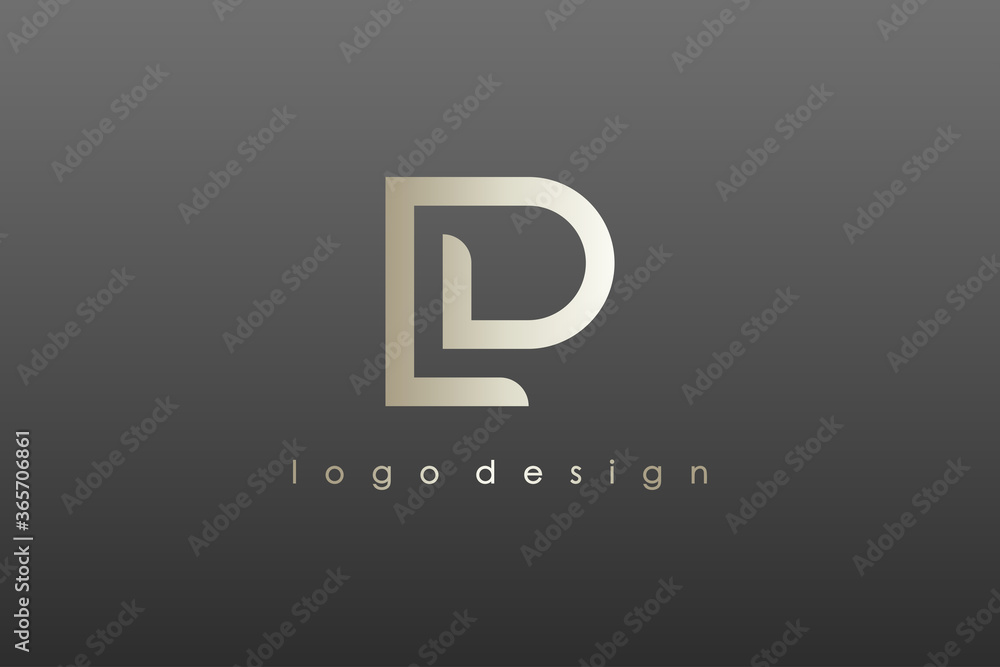 Poster abstract initial letter l and p linked logo. gold linear style isolated on black background. usable 