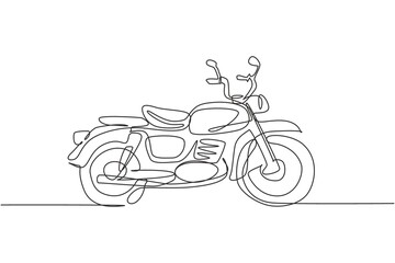 Fototapeta premium One continuous line drawing of retro old vintage motorcycle icon. Classic motorbike transportation concept single line draw graphic design vector illustration