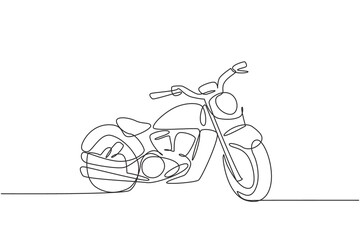 One continuous line drawing of retro old vintage motorcycle icon. Classic motorbike transportation concept single line draw graphic design vector illustration © Simple Line