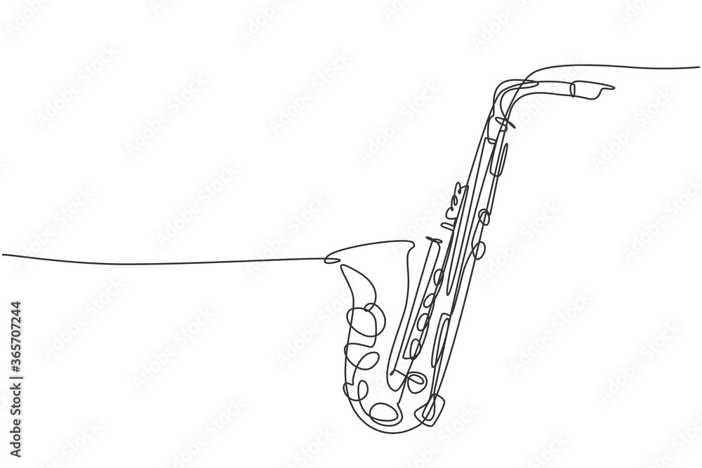 Poster one continuous line drawing of classical saxophone. wind music instruments concept. modern single li