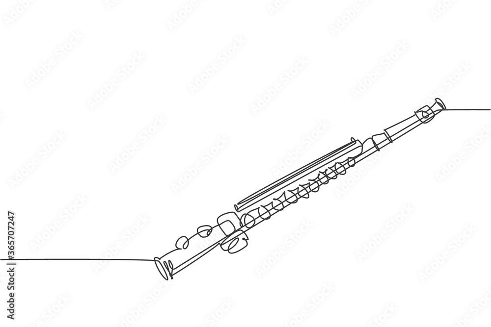 Aufkleber one continuous line drawing of classical flute. wind music instruments concept. modern single line d